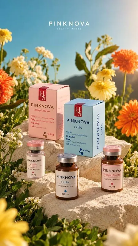 Вся линия PINKNOVA на камне среди цветов